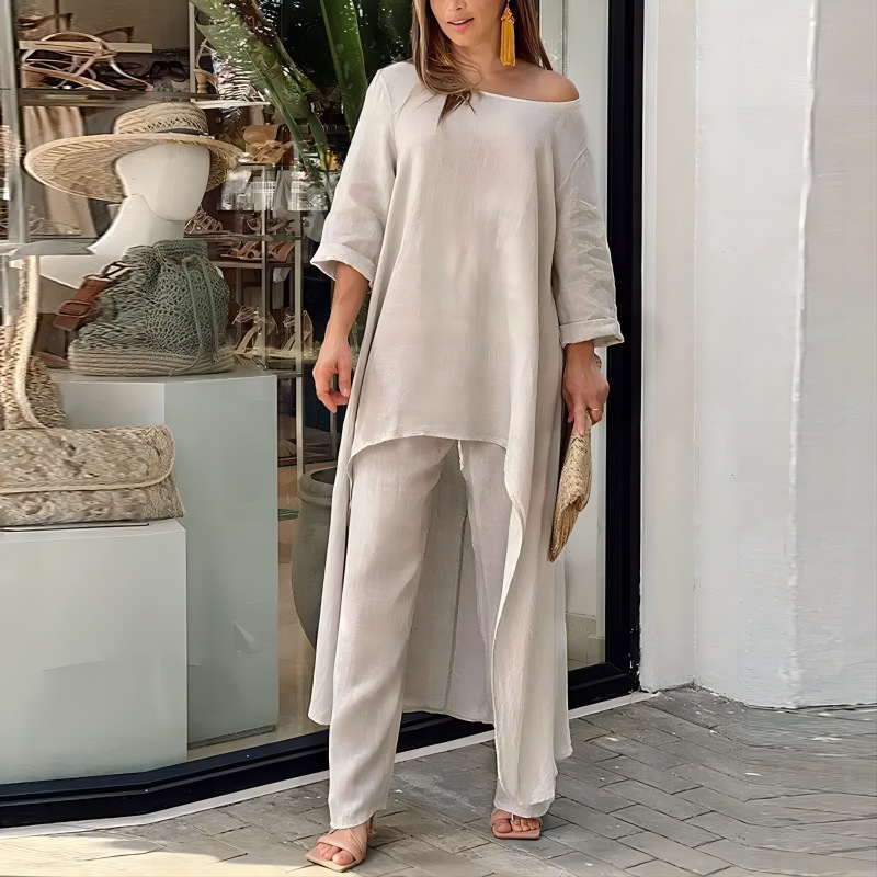 Linen Pant Wide - Women Long Top Pant Sets Two