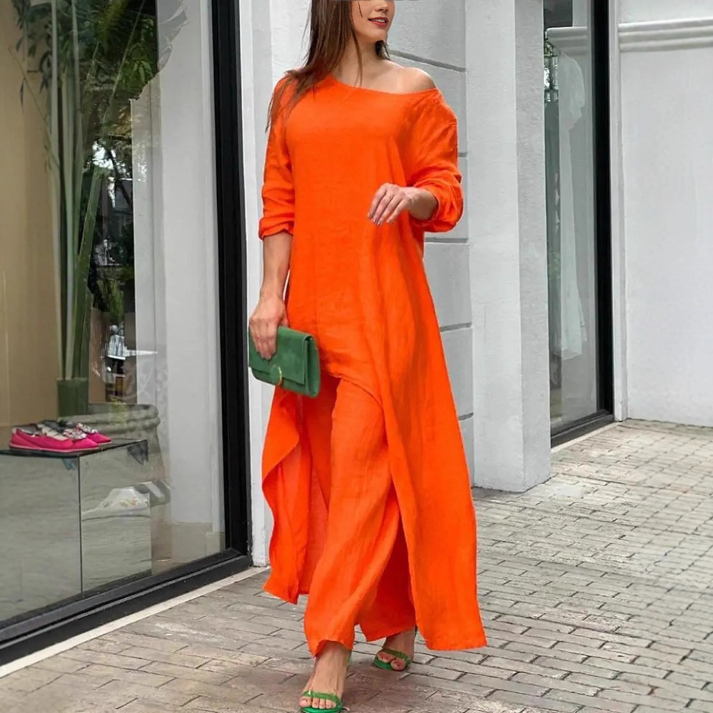 Women Long Top Pant Sets Two P - Linen Pant Wide review and price