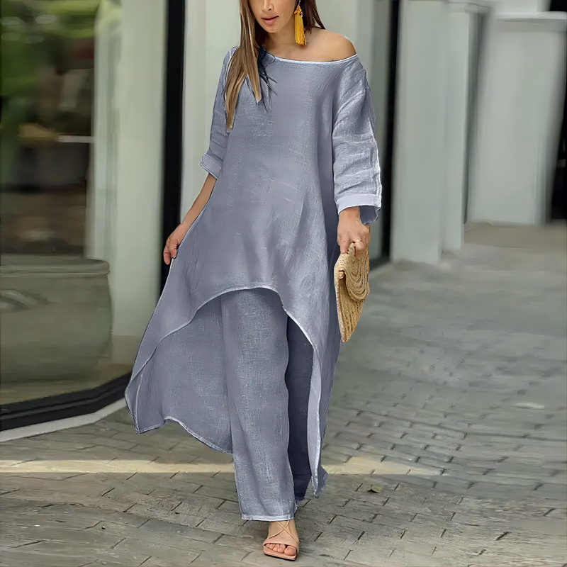 Women Long Top Pant Sets Two P - Linen Pant Wide review and price