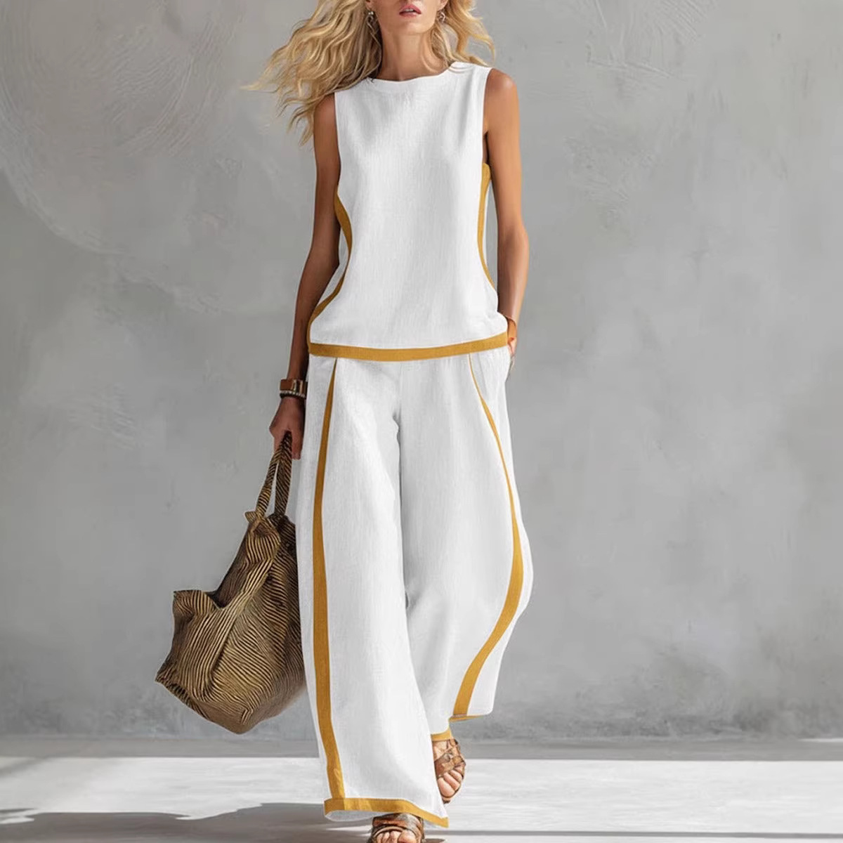 Women Linen 2 Piece Sets Color - Linen Pant Wide review and price