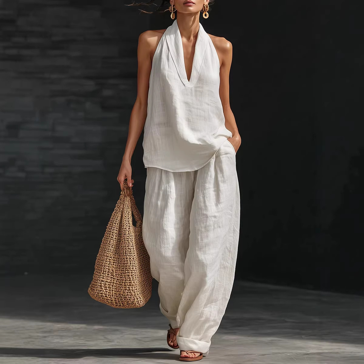 Summer Retro Solid Cotton Line - Linen Pant Wide review and price
