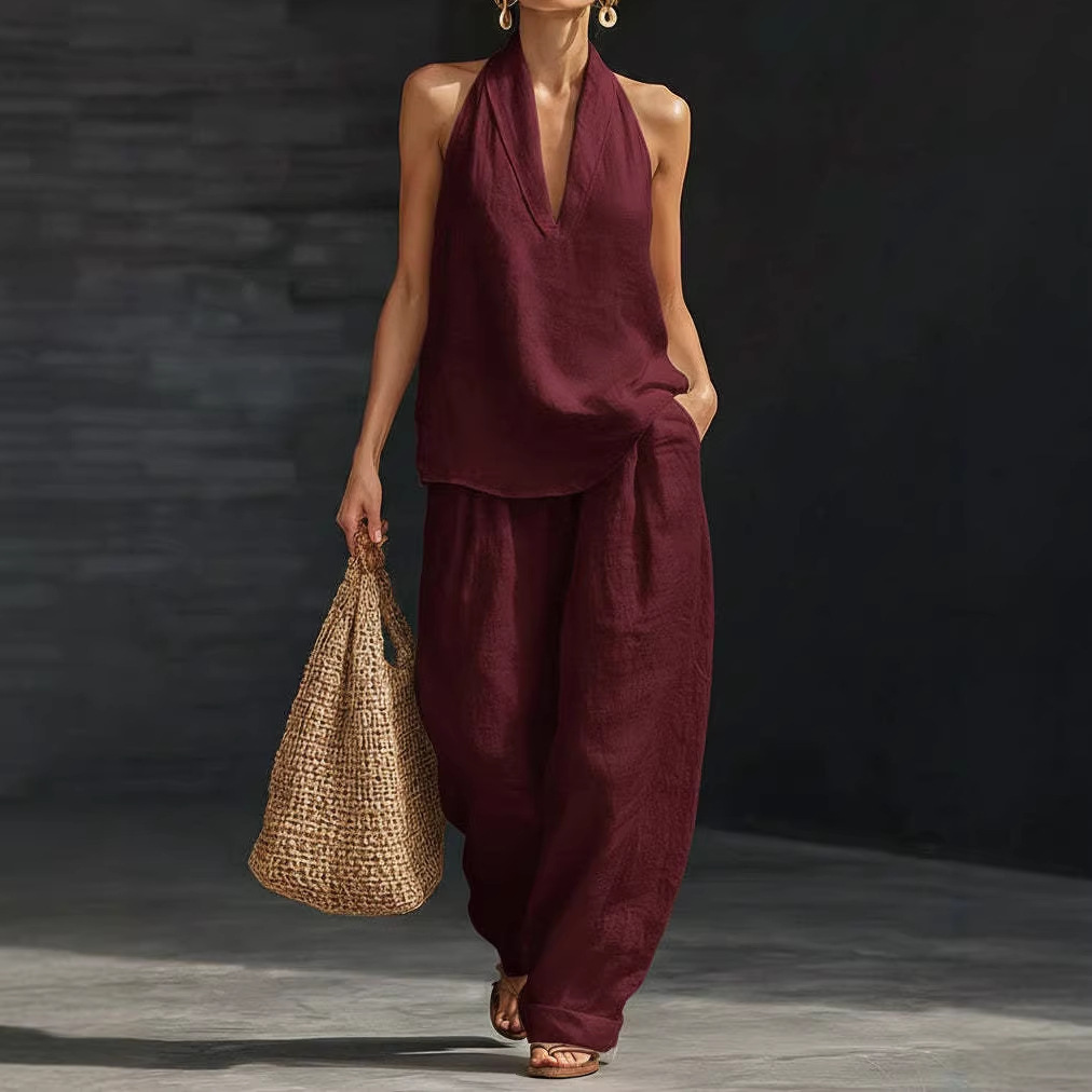 Summer Retro Solid Cotton Line - Linen Pant Wide review and price