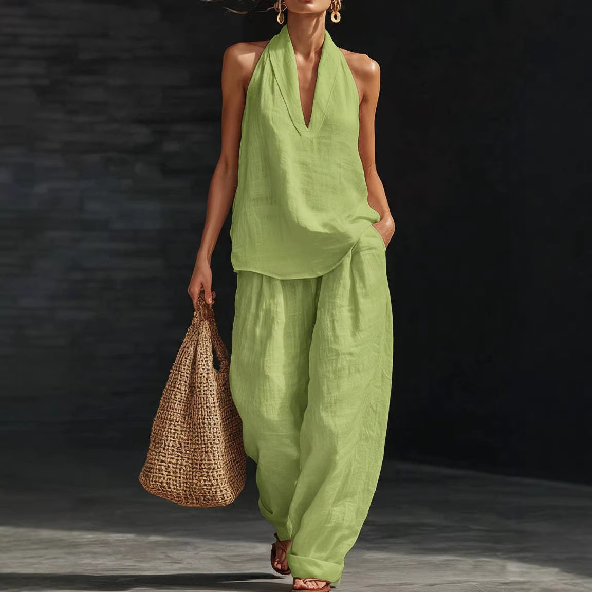 Summer Retro Solid Cotton Line - Linen Pant Wide review and price